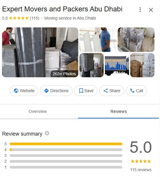 Expert Movers and Packers Abu Dhabi 5-star Google reviews and professional moving team photos